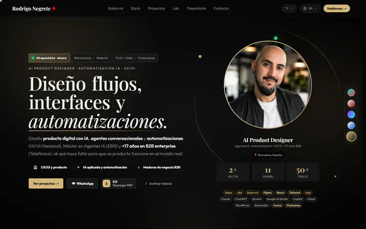 Portada en el tema Fine Art, negro mate con dorado